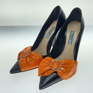 Prada Orange Bow Pumps